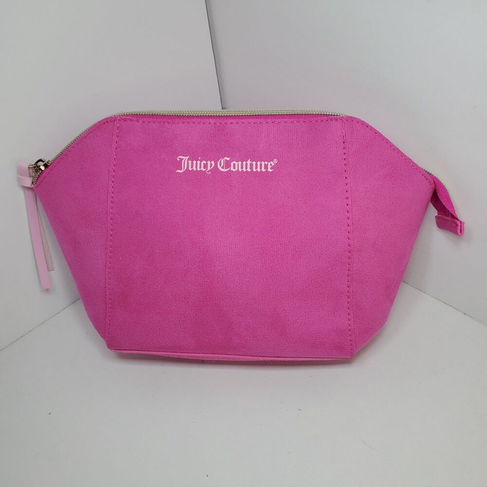 Juicy Couture Zip Pouch Cosmetic Bag Bright Pink & Gold Zip New NWOT Faux Suede